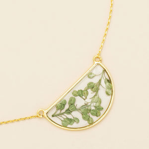 Pressed Flower Necklace - Gold - Green Peppergrass