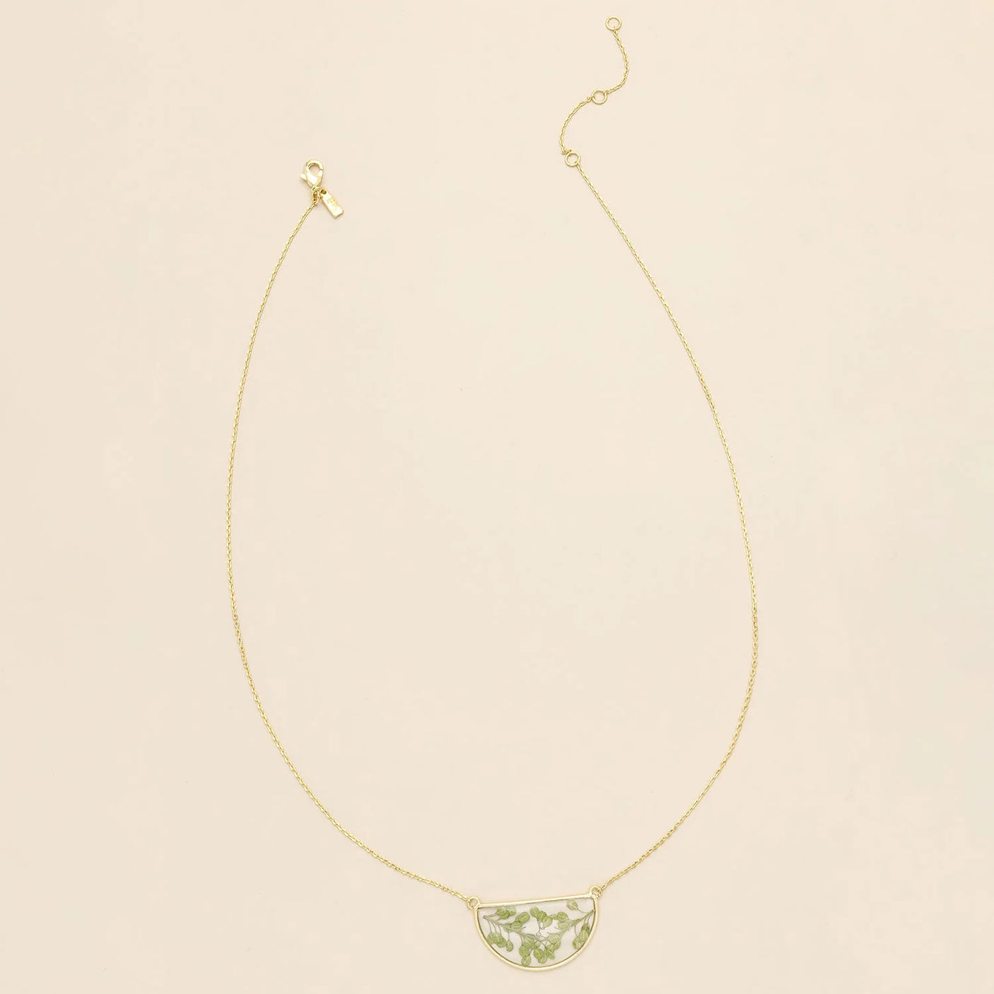 Pressed Flower Necklace - Gold - Green Peppergrass