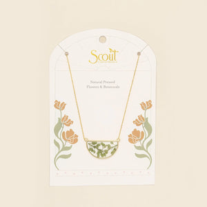 Pressed Flower Necklace - Gold - Green Peppergrass