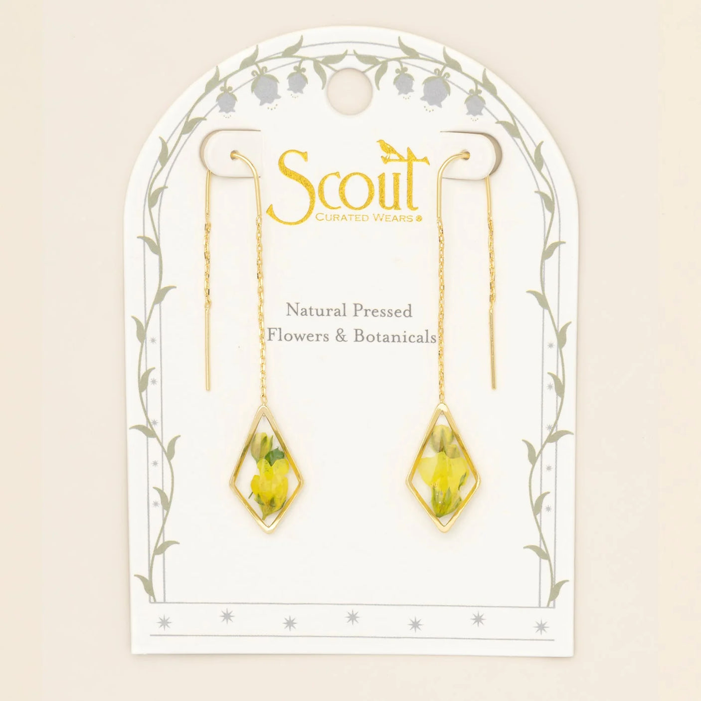 Pressed Flower Threader Earrings - Gold - Yellow Baby's Breath
