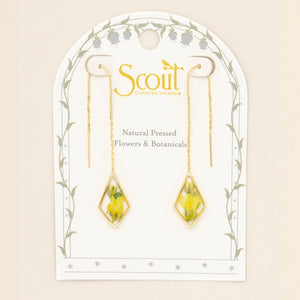 Pressed Flower Threader Earrings - Gold - Yellow Baby's Breath