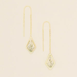 Pressed Flower Threader Earrings - Gold - White Lace Flower