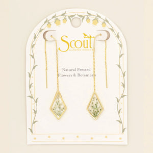 Pressed Flower Threader Earrings - Gold - White Lace Flower