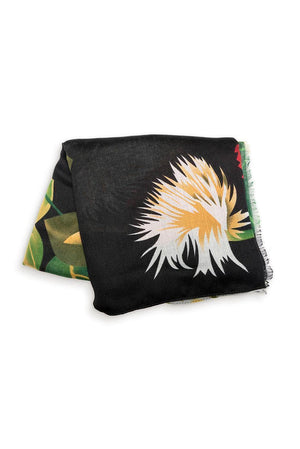Vivid Floral Printed Scarf - Black