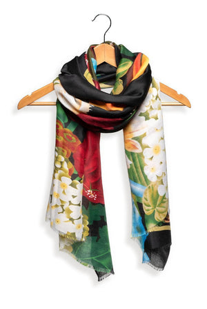 Vivid Floral Printed Scarf - Black