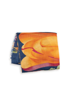 Vivid Floral Printed Scarf - Navy