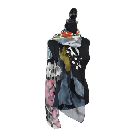 Hand Painted Garden Walk Silk Chiffon Scarf Model