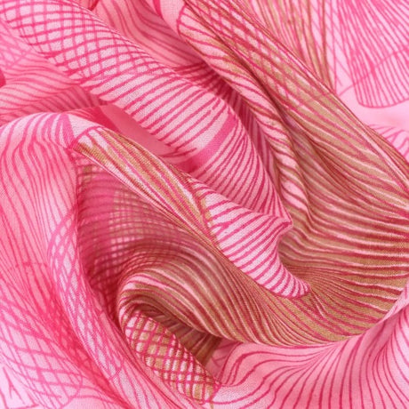 Hand Printed Overlapping Ginko Viscose Scarf - Pink Detail