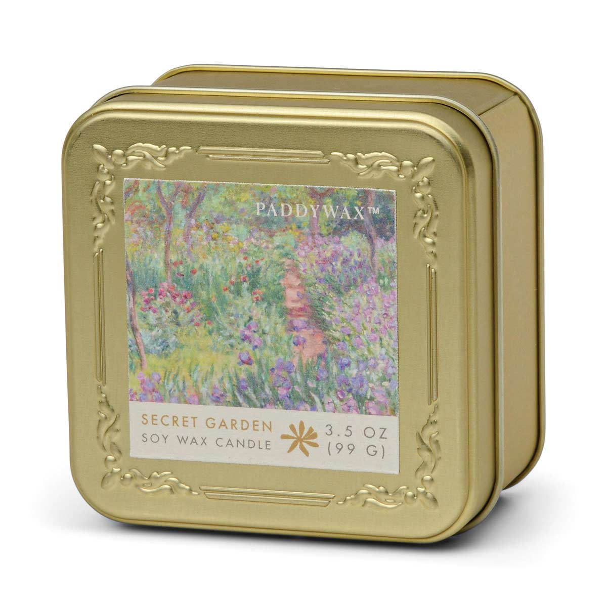 Impressionist 3.5oz Gold Travel Tin Soy Candle - Monet Secret Garden