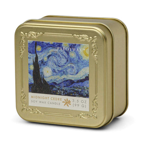 Impressionist 3.5oz Gold Travel Tin Soy Candle - Vincent Van Gogh Midnight Cedre