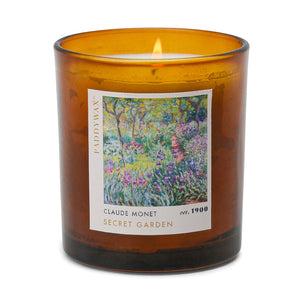 Impressionist 6oz Soy Candle in Gift Box Monet Secret Garden Label on Amber Glass Vessel