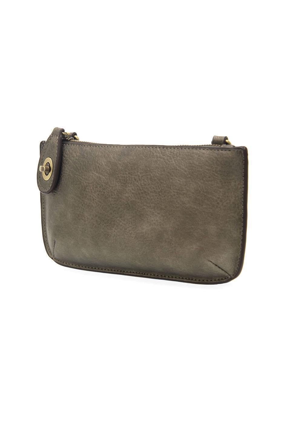 Vegan Leather Mini Crossbody Clutch - Metallic Dark Chrome