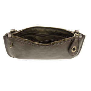 Vegan Leather Mini Crossbody Clutch - Metallic Dark Chrome