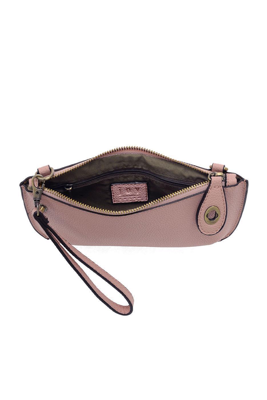 Vegan Leather Mini Crossbody Clutch - Pink Sand