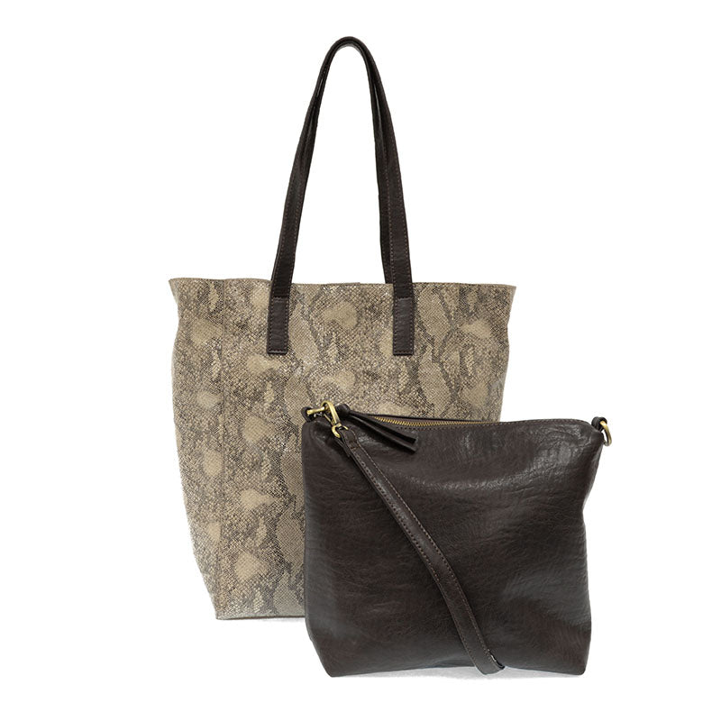 Vegan Leather Python Jasalyn Tote Bag - Natural With Insert