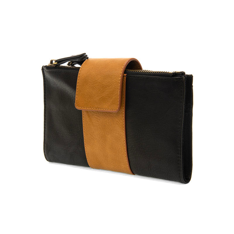 Black and Almond Brown Colorblock Vegan Leather Cami Crossbody Can Be Worn As A Wristlet
