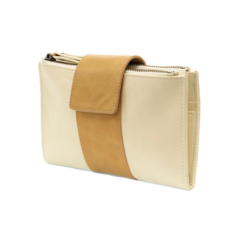 White and Tan Colorblock Vegan Leather Cami Crossbody Can Be Worn As A Wristlet