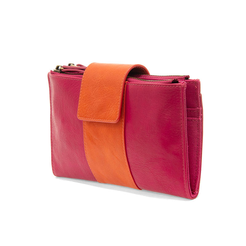 Fuchsia Pink and Orange Colorblock Vegan Leather Cami Crossbody Can Be Worn As A Wristlet