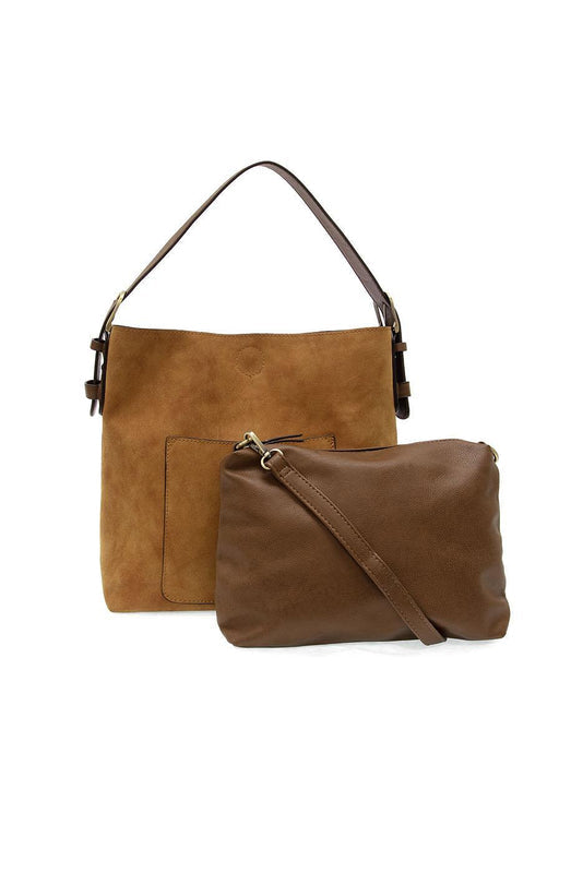 Vegan Suede Hobo Shoulder Bag - Toffee