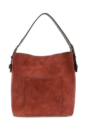 Vegan Suede Hobo Shoulder Bag - Rust