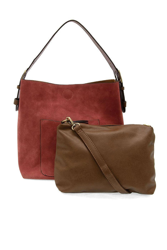 Vegan Suede Hobo Shoulder Bag - Rust