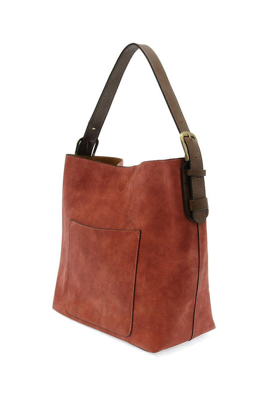 Vegan Suede Hobo Shoulder Bag - Rust