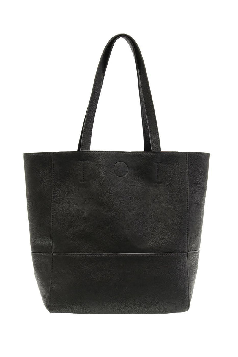 Vegan Leather Raw Edge Faith Tote Bag - Black