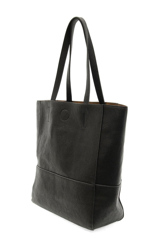 Vegan Leather Raw Edge Faith Tote Bag - Black Side View