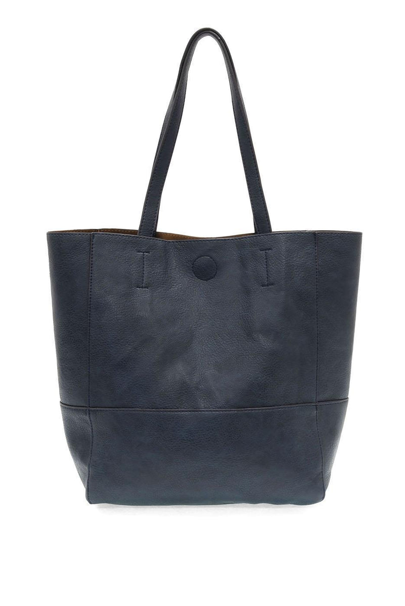 Vegan Leather Raw Edge Faith Tote Bag - Navy