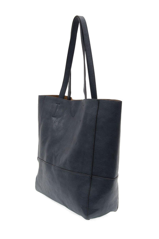 Vegan Leather Raw Edge Faith Tote Bag - Navy