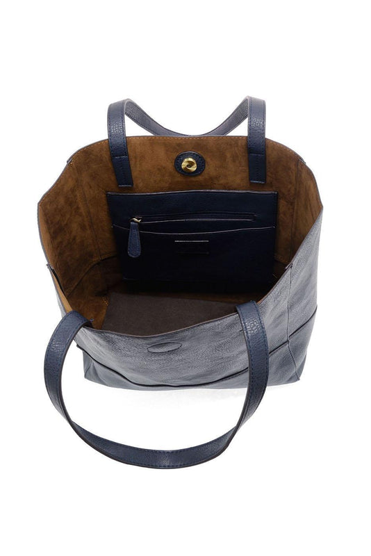 Vegan Leather Raw Edge Faith Tote Bag - Navy
