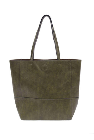Vegan Leather Raw Edge Faith Tote Bag - Dark Olive