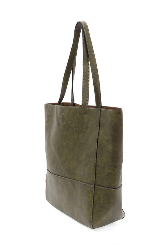 Vegan Leather Raw Edge Faith Tote Bag - Dark Olive