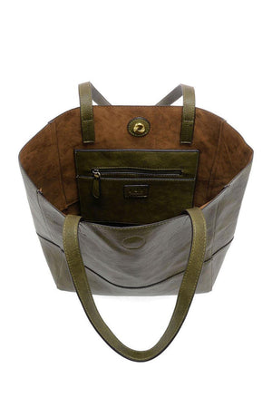 Vegan Leather Raw Edge Faith Tote Bag - Dark Olive