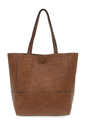 Vegan Leather Raw Edge Faith Tote Bag - Caramel