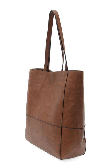 Vegan Leather Raw Edge Faith Tote Bag - Caramel