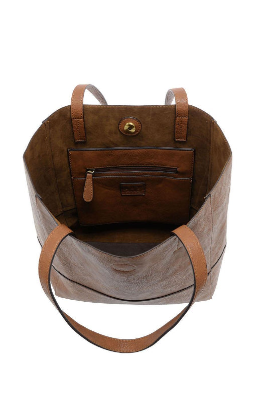 Vegan Leather Raw Edge Faith Tote Bag - Caramel