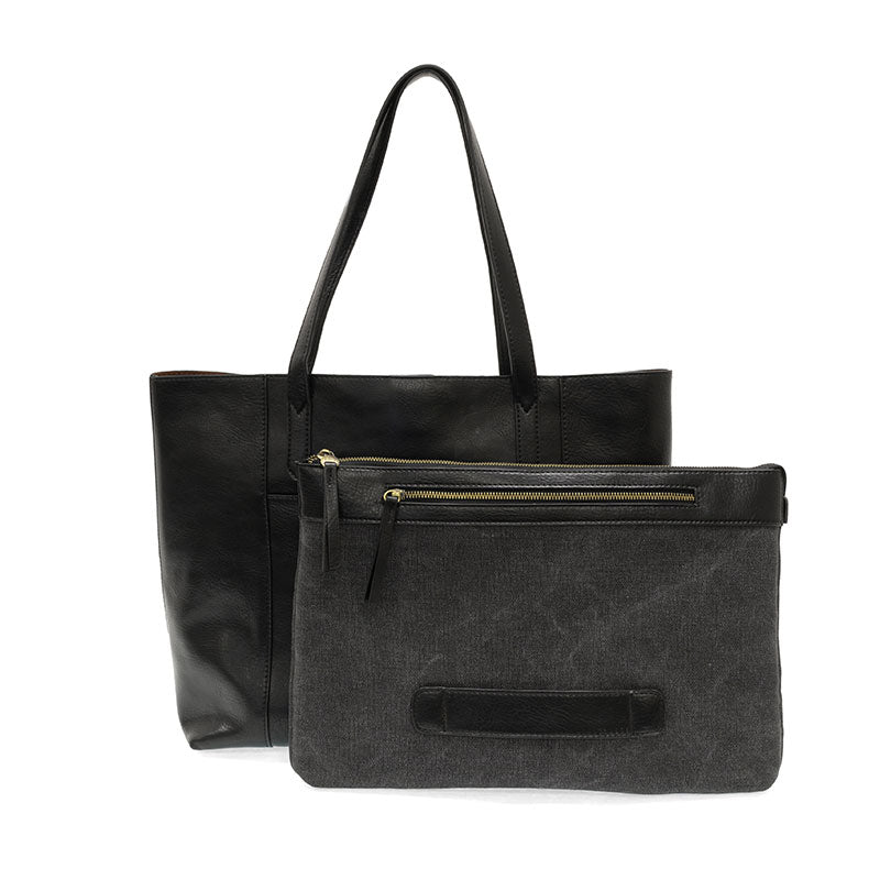 Vegan Leather Laptop Sondra Commuter Tote Bag - Black