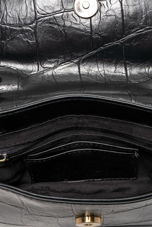 Vegan Leather Wilma Croc Top Handle Crossbody - Black