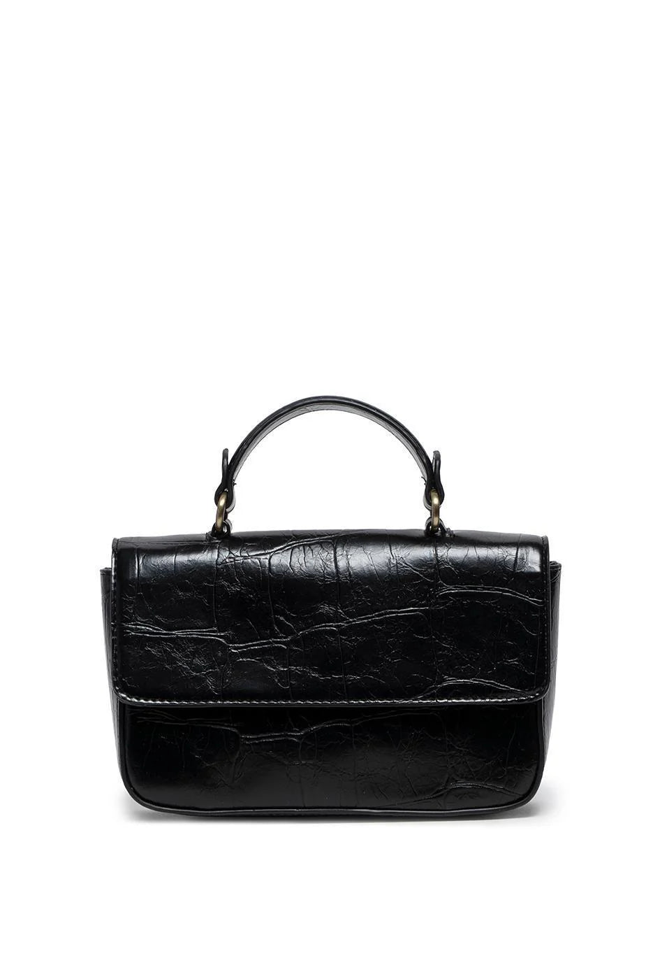 Vegan Leather Wilma Croc Top Handle Crossbody - Black