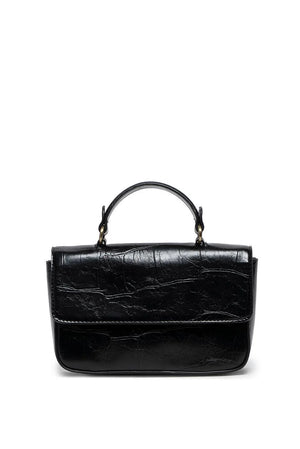 Vegan Leather Wilma Croc Top Handle Crossbody - Black