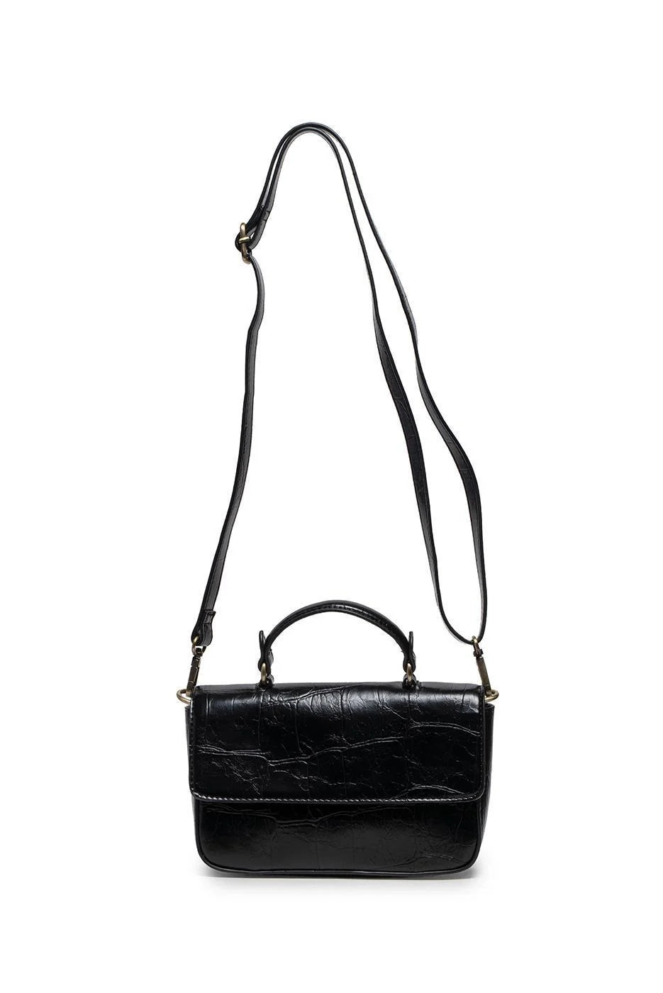 Vegan Leather Wilma Croc Top Handle Crossbody - Black