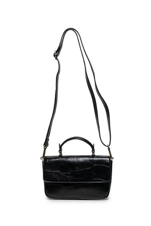 Vegan Leather Wilma Croc Top Handle Crossbody - Black