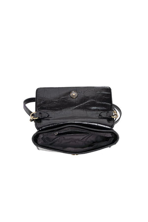 Vegan Leather Wilma Croc Top Handle Crossbody - Black