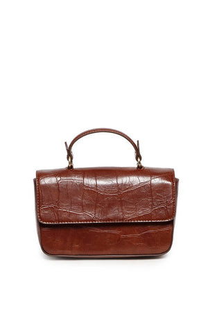 Vegan Leather Wilma Croc Top Handle Crossbody - Pecan