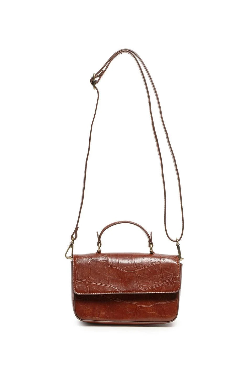 Vegan Leather Wilma Croc Top Handle Crossbody - Pecan