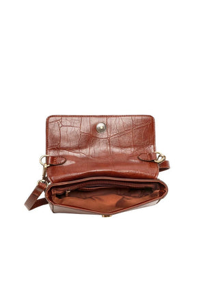 Vegan Leather Wilma Croc Top Handle Crossbody - Pecan