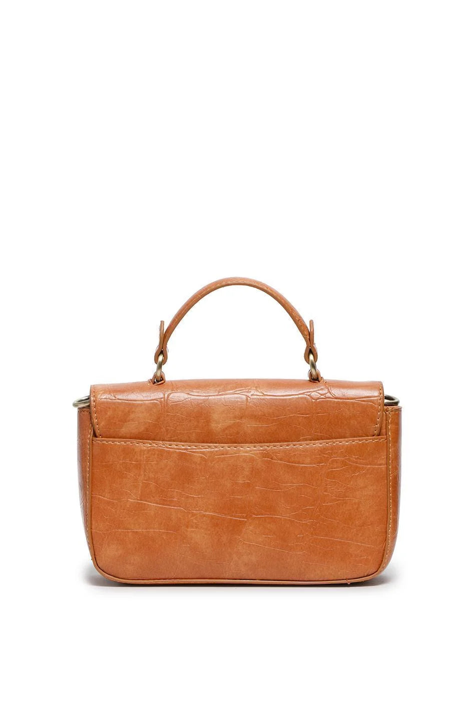 Vegan Leather Wilma Croc Top Handle Crossbody - Golden Tan