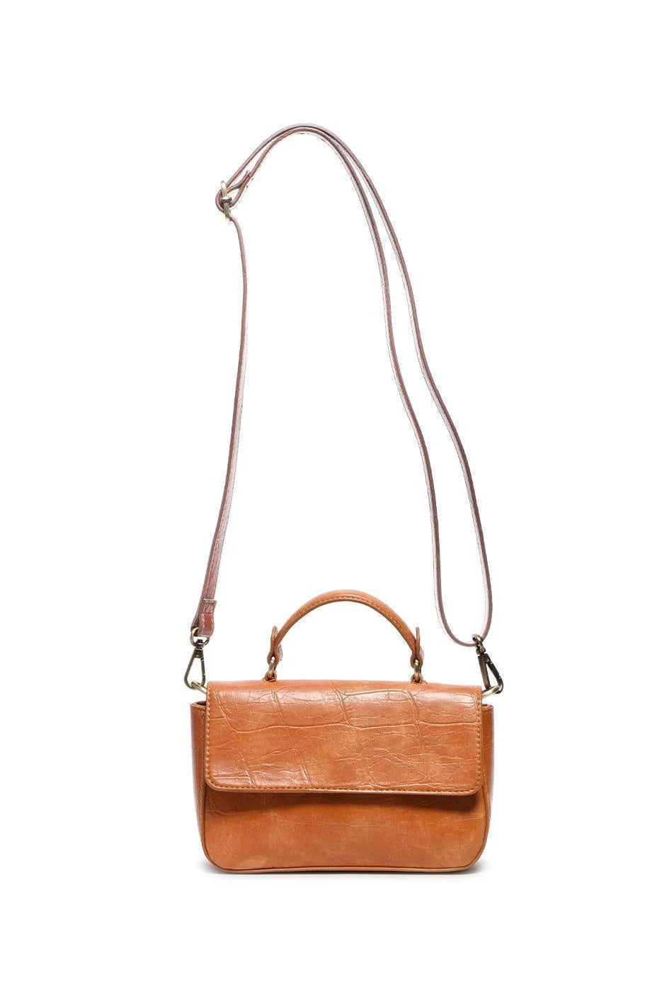 Vegan Leather Wilma Croc Top Handle Crossbody - Golden Tan