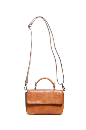 Vegan Leather Wilma Croc Top Handle Crossbody - Golden Tan